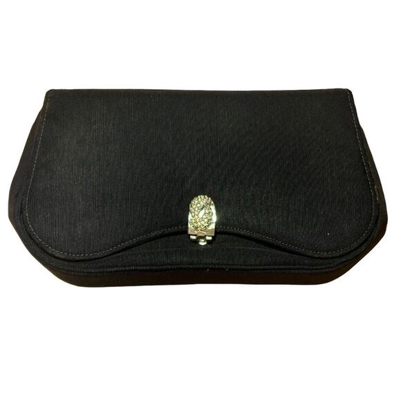 Vintage 50s Garay Clutch Purse Evening Bag Rhinestone Clasp Coin Purse Navy Blue - Picture 1 of 15